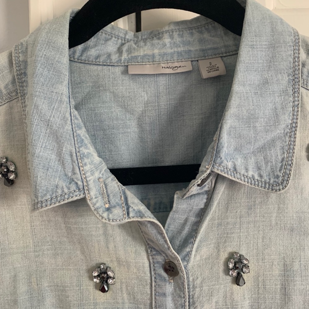 Halogen Denim Button Down Rhinestone Embellishment - image 3